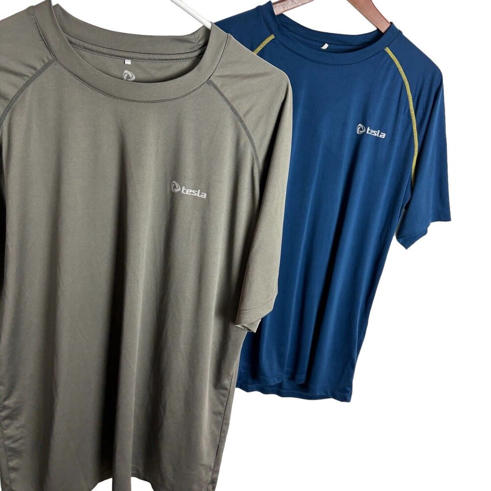 Lot of Tesla Teal & Gray Short Sleeve Hyper-Dri Regular Fit Men's XL Shirt